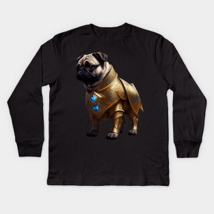 Mighty Pug in Heavy Mythical Armor with Power Source Kids Long Sleeve T-Shirt